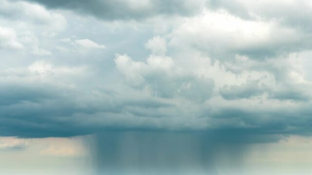 timelapse movement of a gray thundercloud with a visible rain band. a dark thunderclouds slowly floats across the sky. scary and life-threatening poems, hurricane, rainstorm, tornado