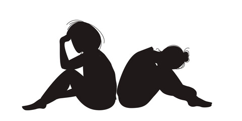 Sitting woman black silhouette. Vector flat illustration.