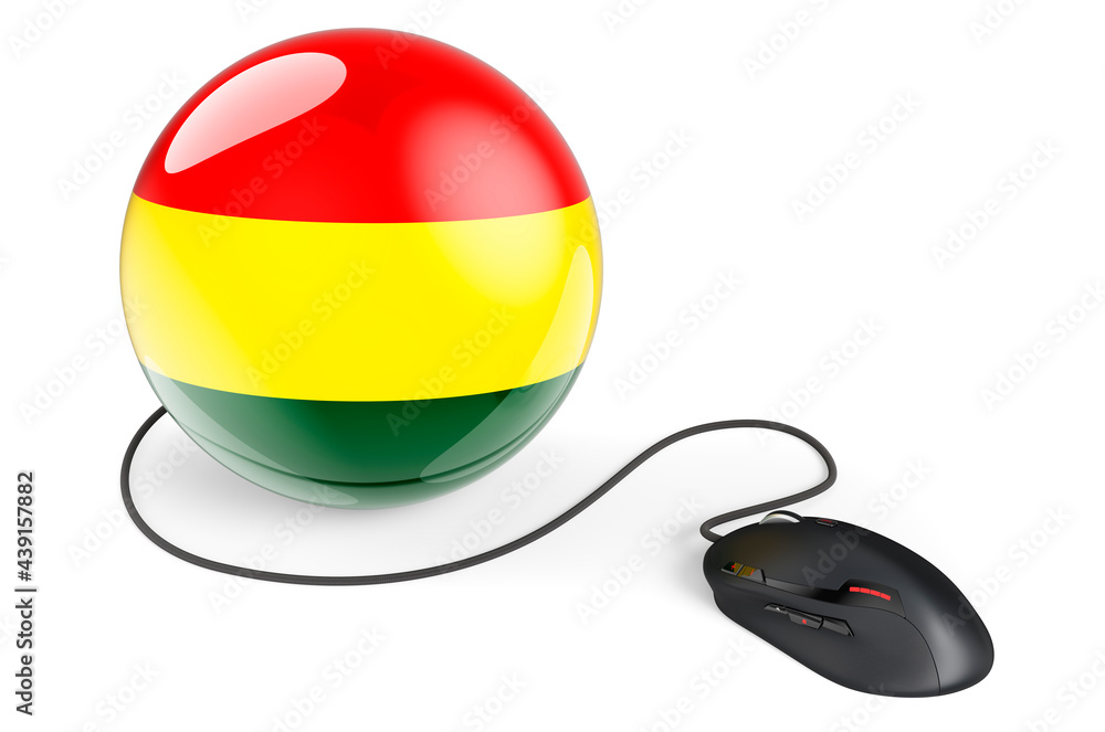 Aufkleber computer mouse with bolivian flag. internet network in bolivia concept. 3d rendering