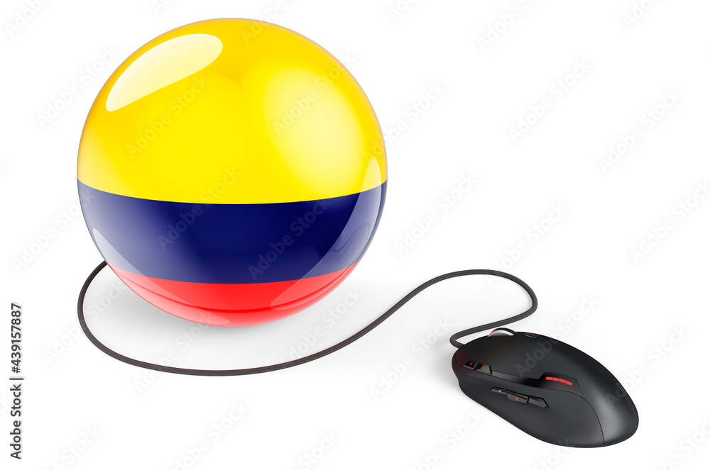 Aufkleber computer mouse with colombian flag. internet network in colombia concept. 3d rendering
