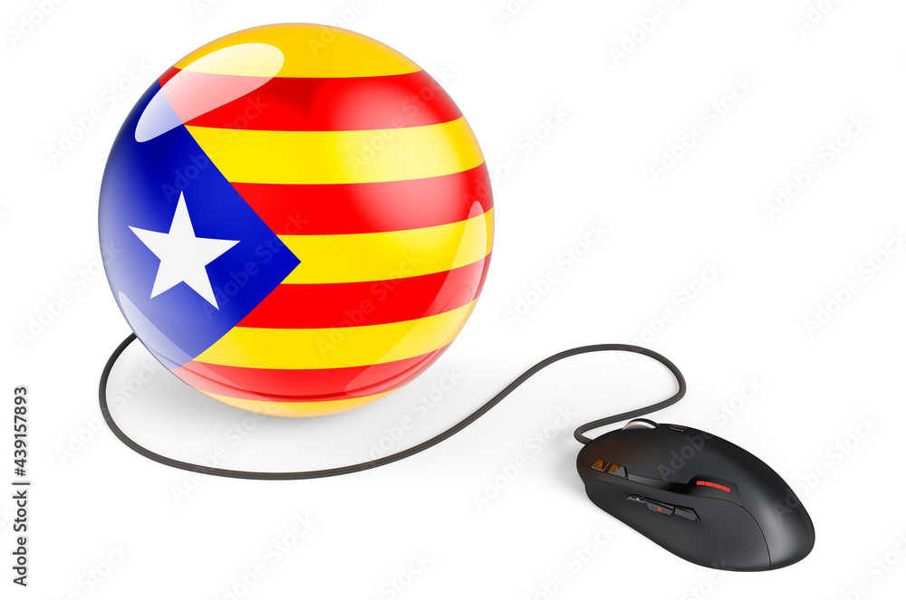 Aufkleber computer mouse with catalan flag. internet network in catalonia concept. 3d rendering