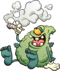 Weed bud smoking marijuana and relaxing. Vector clip art illustration with simple gradients. All in a single layer. 
