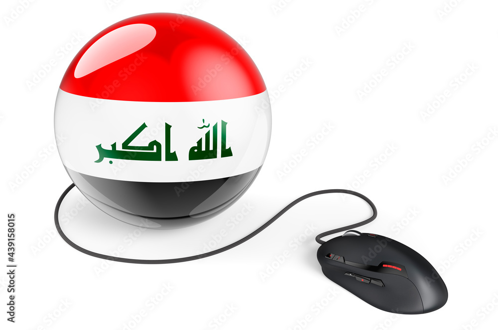 Aufkleber computer mouse with iraqi flag. internet network in iraq concept. 3d rendering
