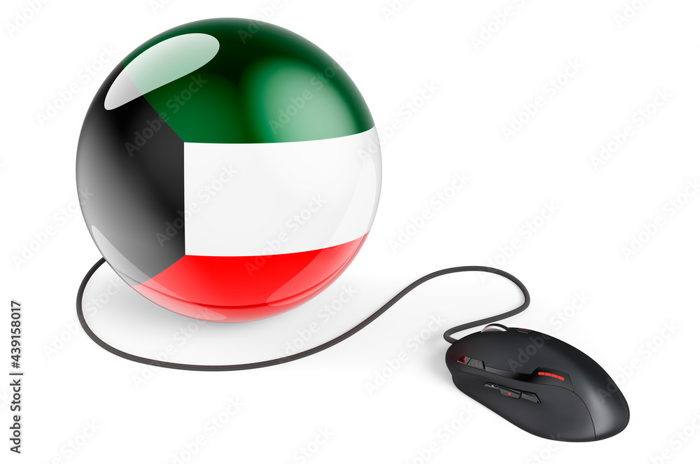 Aufkleber computer mouse with kuwaiti flag. internet network in kuwait concept. 3d rendering