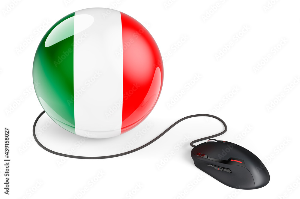 Poster computer mouse with italian flag. internet network in italy concept. 3d rendering