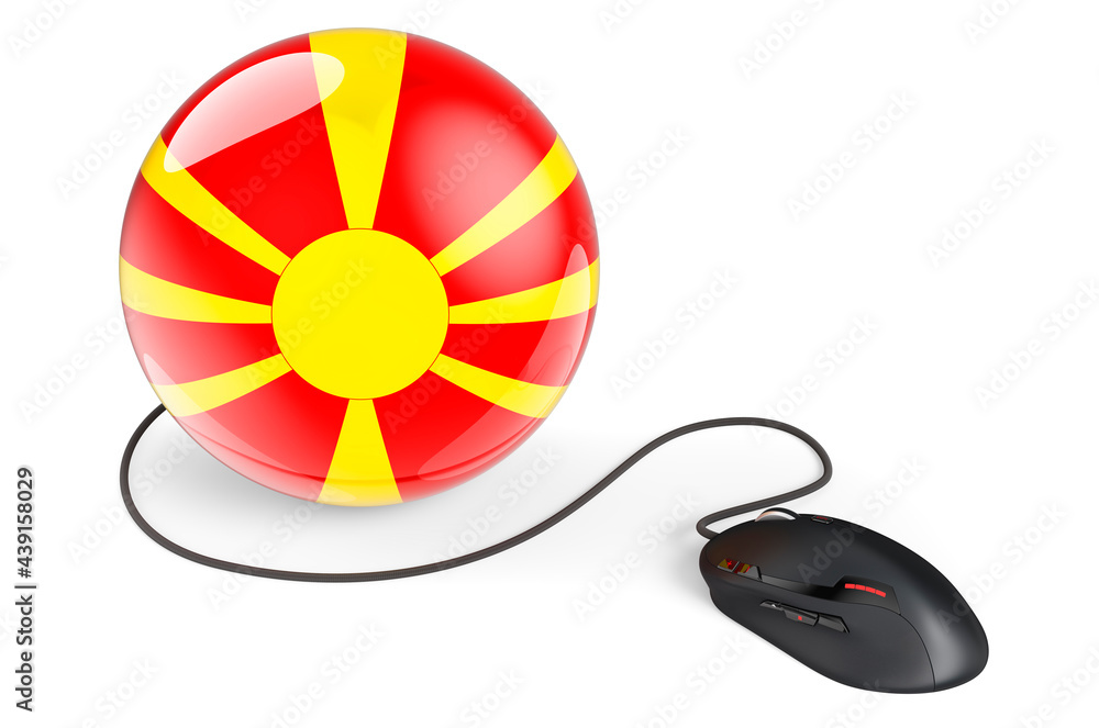 Aufkleber computer mouse with macedonian flag. internet network in macedonia concept. 3d rendering