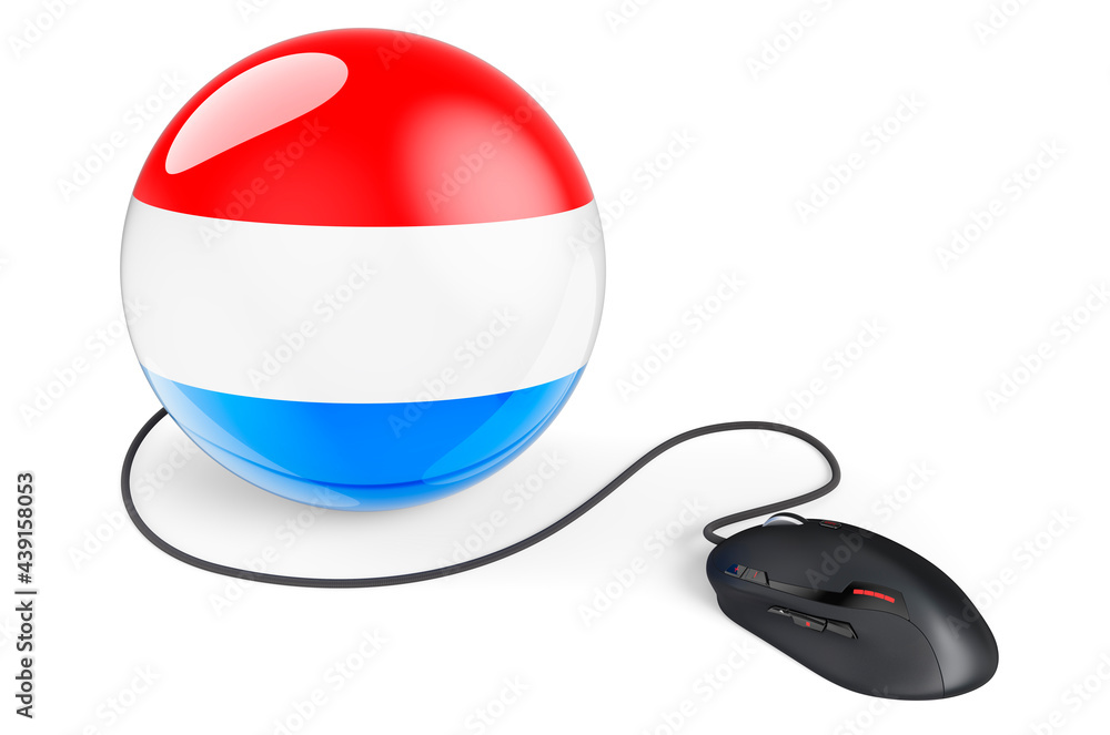 Aufkleber computer mouse with luxembourgish flag. internet network in luxembourg concept. 3d rendering