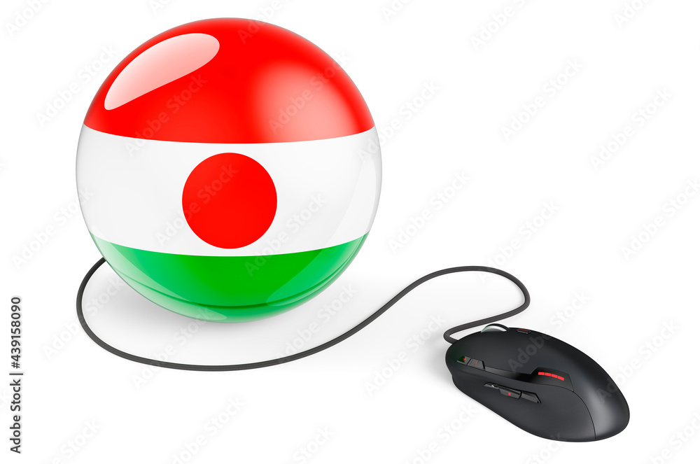 Aufkleber computer mouse with niger flag. internet network in niger concept. 3d rendering