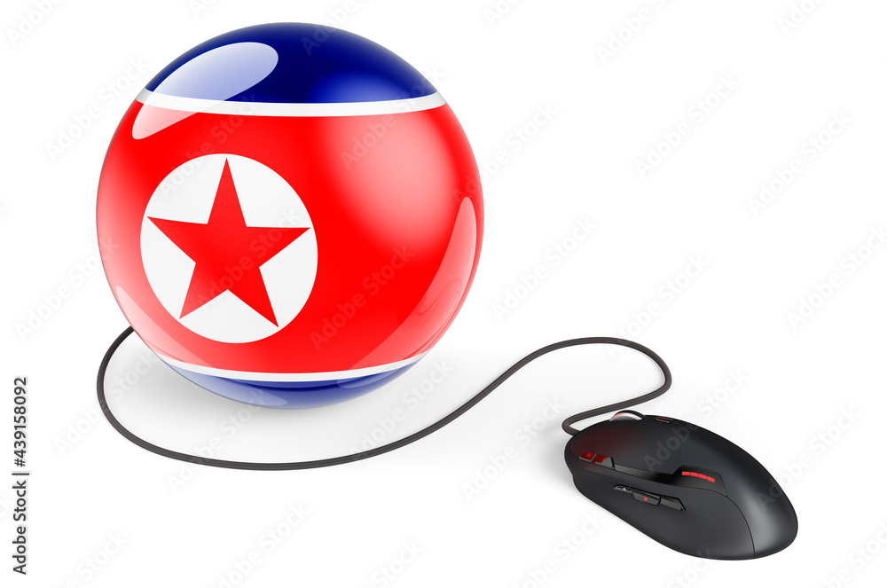 Poster computer mouse with north korean flag. internet network in north korea concept. 3d rendering