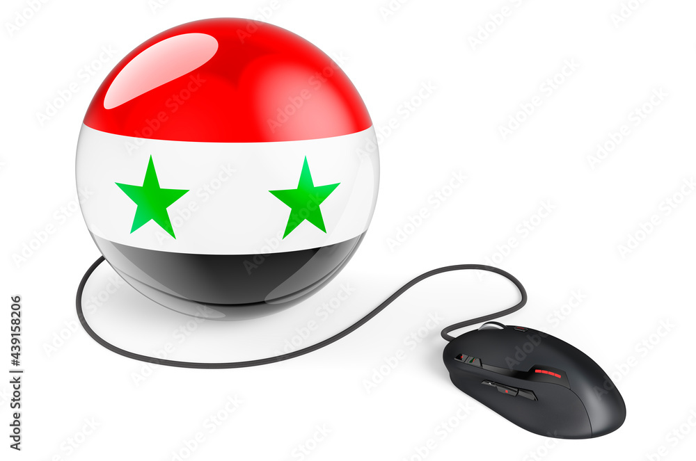 Aufkleber computer mouse with syrian flag. internet network in syria concept. 3d rendering
