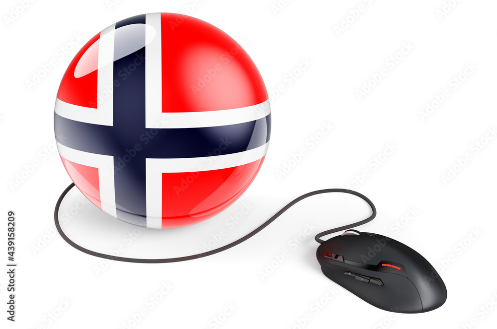 Aufkleber computer mouse with norwegian flag. internet network in norway concept. 3d rendering