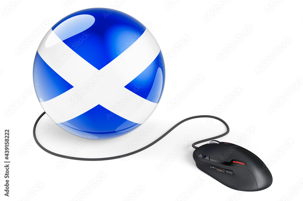 Aufkleber computer mouse with scottish flag. internet network in scotland concept. 3d rendering