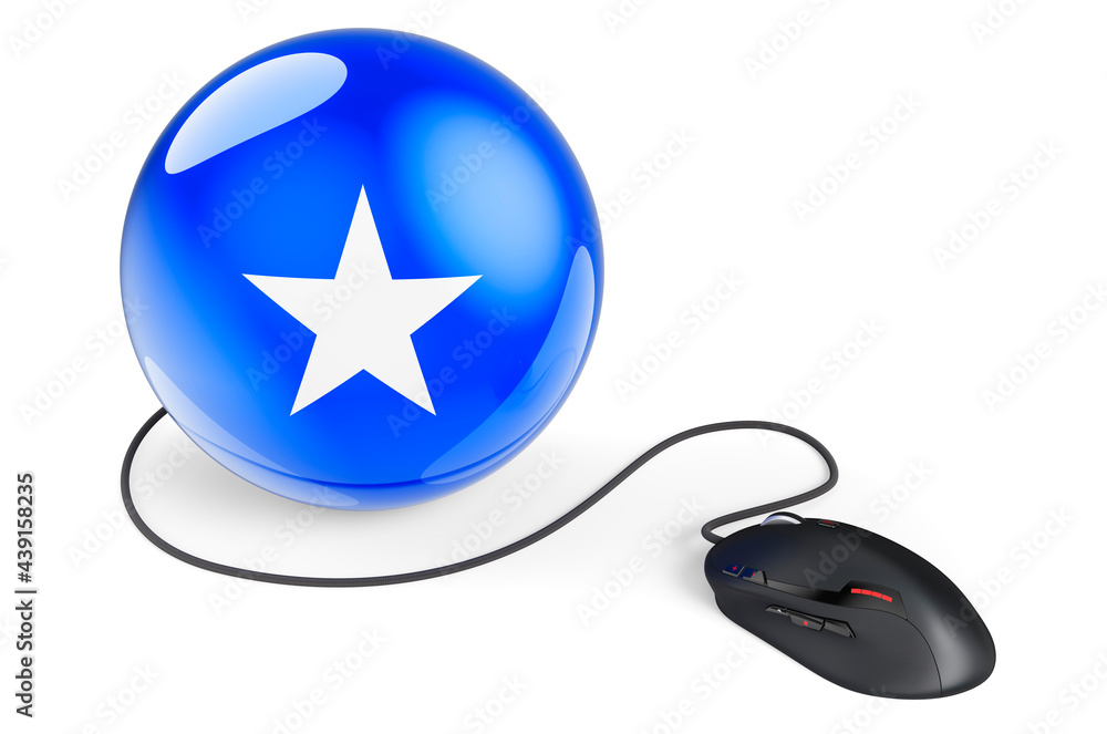 Poster computer mouse with somali flag. internet network in somalia concept. 3d rendering