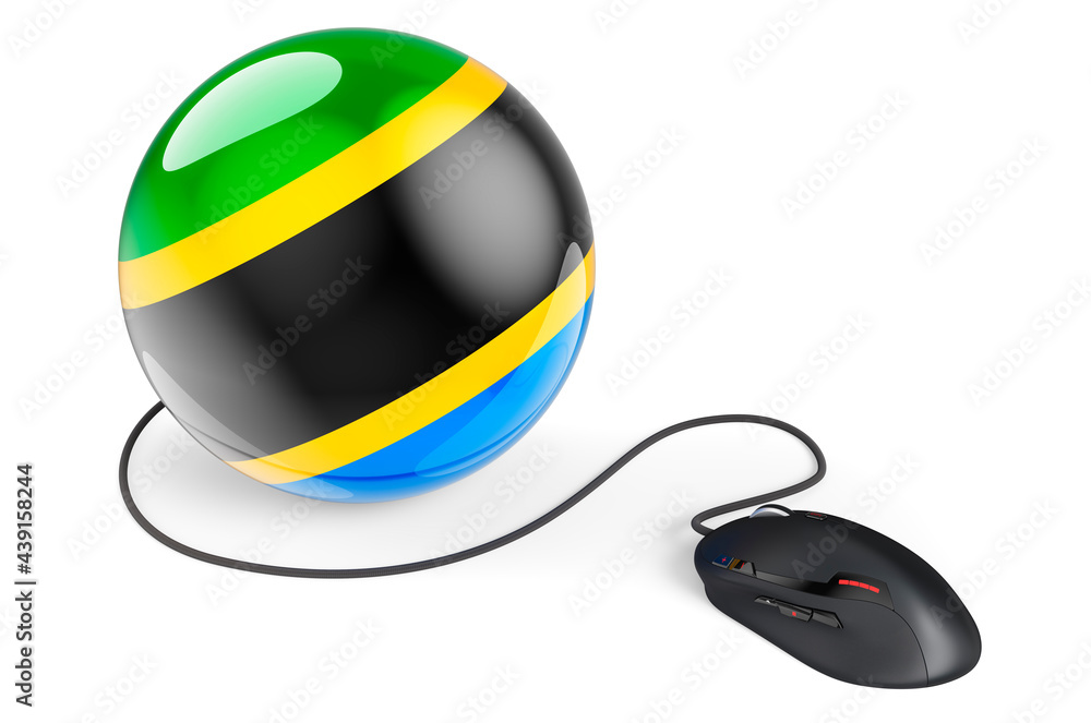 Aufkleber computer mouse with tanzanian flag. internet network in tanzania concept. 3d rendering