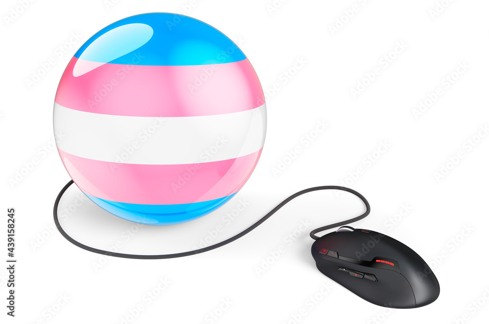 Poster computer mouse with transgender flag, 3d rendering