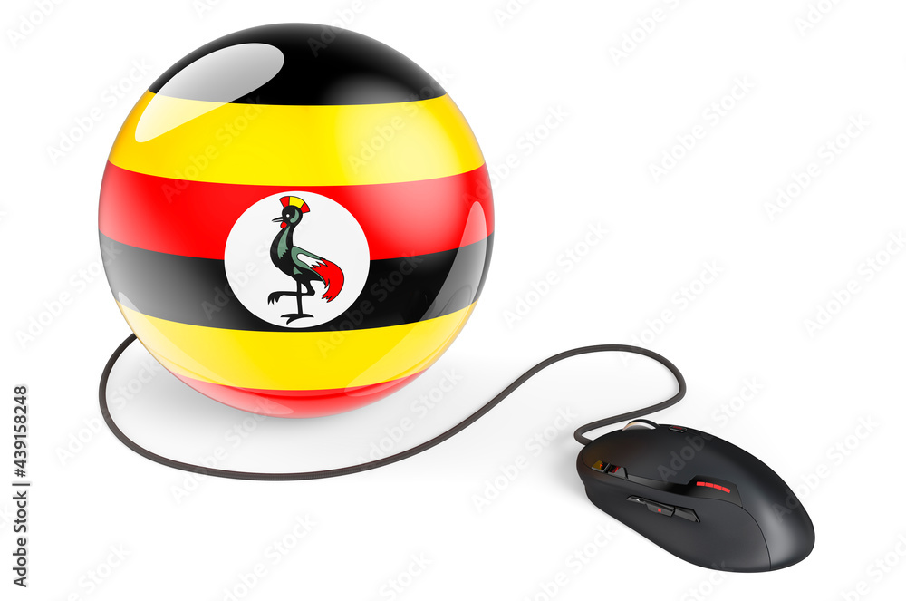 Aufkleber computer mouse with ugandan flag. internet network in uganda concept. 3d rendering