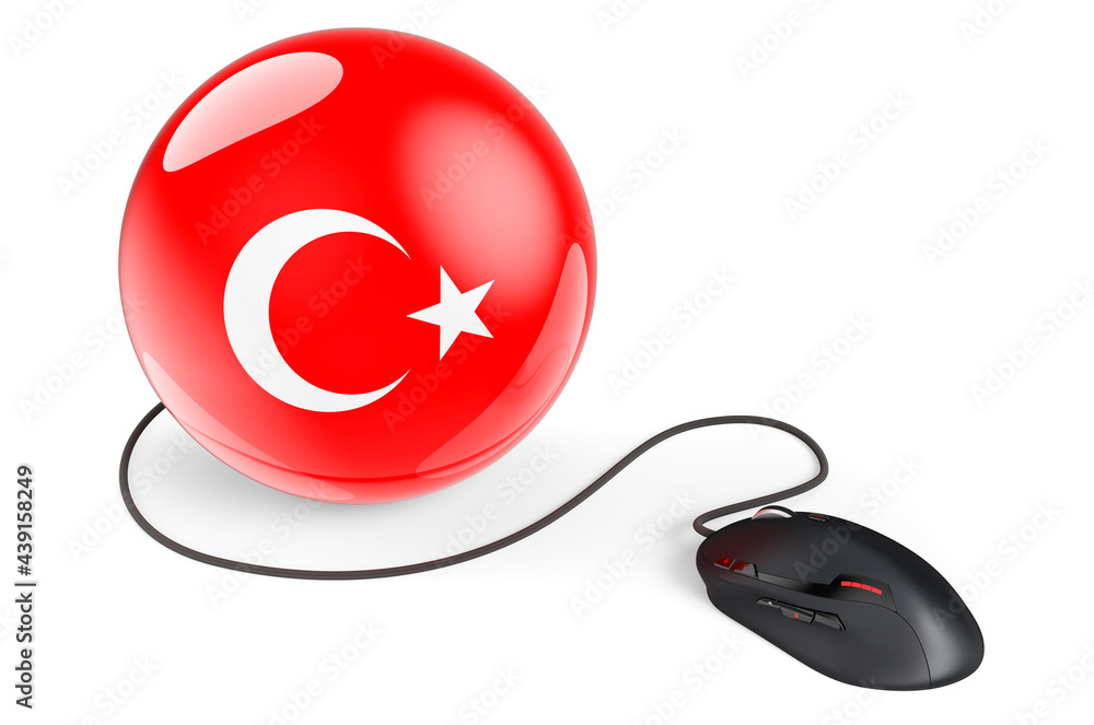 Aufkleber computer mouse with turkish flag. internet network in turkey concept. 3d rendering