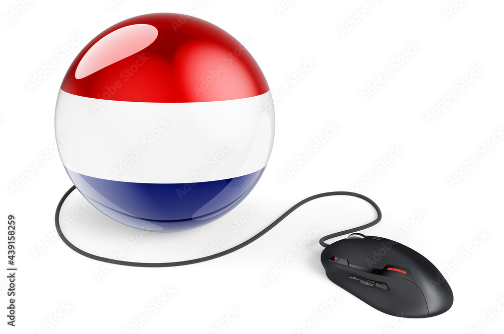 Aufkleber computer mouse with the netherlands flag. internet network in the netherlands concept. 3d rendering