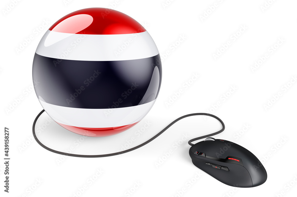 Poster computer mouse with thai flag. internet network in thailand concept. 3d rendering