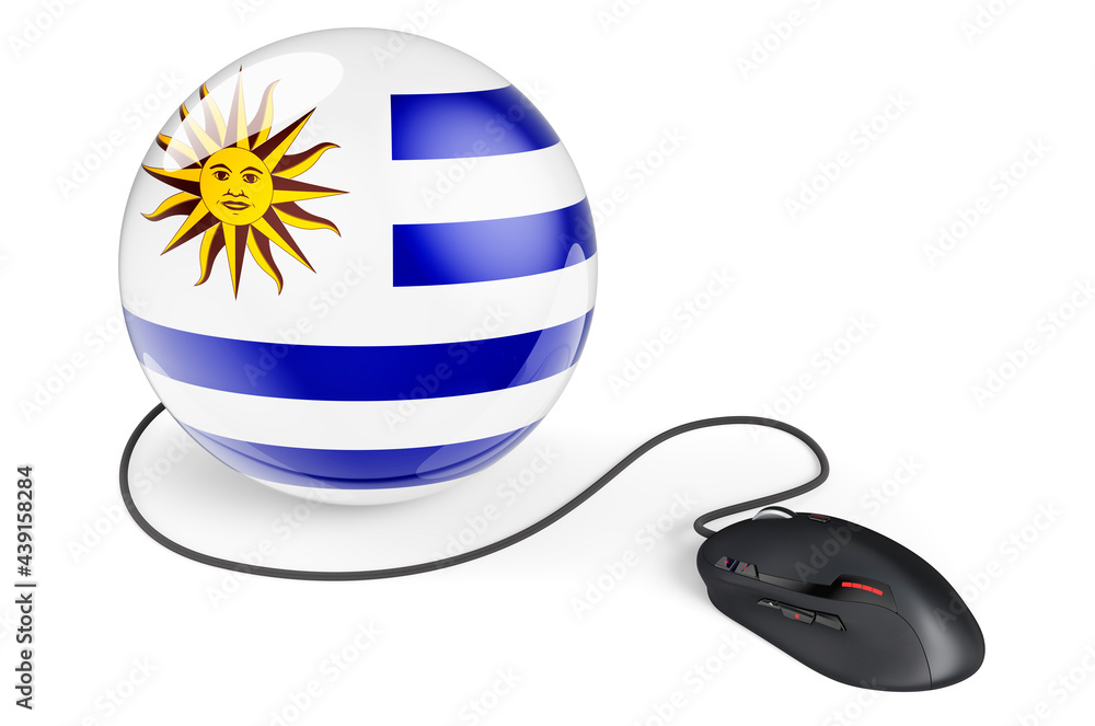 Aufkleber computer mouse with uruguayan flag. internet network in uruguay concept. 3d rendering