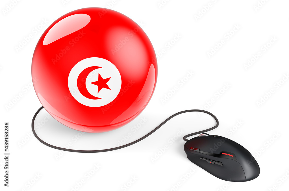 Aufkleber computer mouse with tunisian flag. internet network in tunisia concept. 3d rendering
