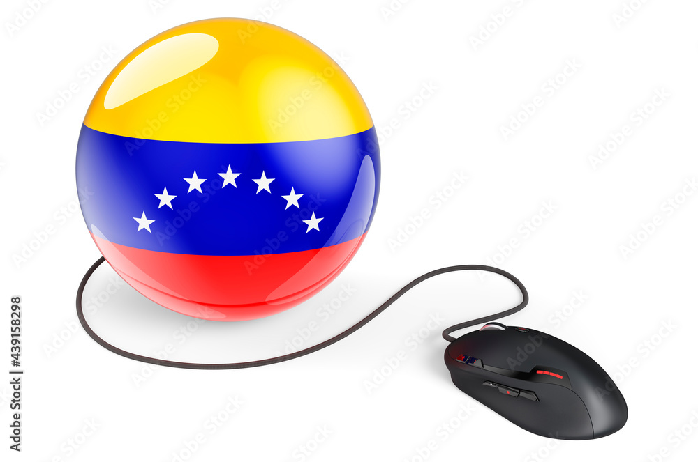 Poster computer mouse with venezuelan flag. internet network in venezuela concept. 3d rendering