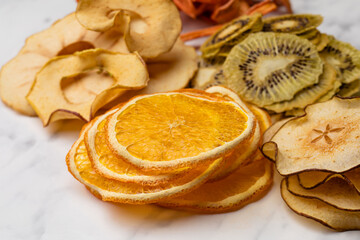 Different dried fruits heap on the table