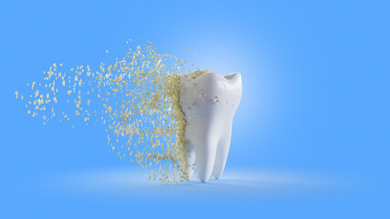 Dirt flies from the tooth. Render 3d illustration