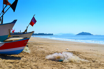 Boats from a Fishing Village Beach Scene