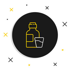 Line Bottle of medicine syrup and dose measuring cup solid icon isolated on white background. Colorful outline concept. Vector