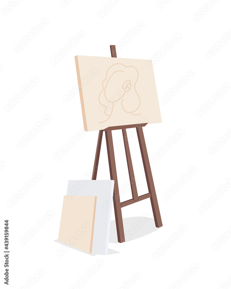 Poster easel with canvas painting semi flat color vector object. creating picture. art material. creative h
