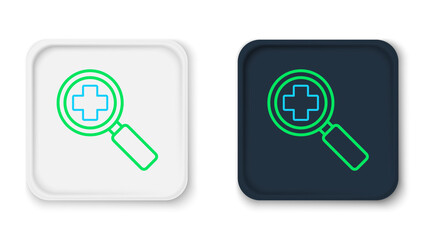Line Magnifying glass for search medical icon isolated on white background. Hospital search. Colorful outline concept. Vector