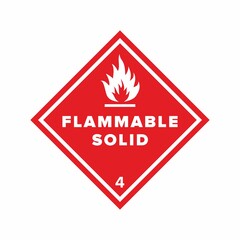 Flammable sign. Flame image. Hazard class 4 (solid materials). Red raster sign. The danger.
