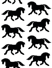 Vector seamless pattern of hand drawn draft horse silhouette isolated on white background