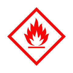 Flammable sign. Flame image. Hazard class 2 (gases), class 3 (liquid), class 4 (solid materials). Red vector sign. The danger.