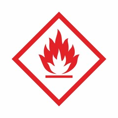 Flammable sign. Flame image. Hazard class 2 (gases), class 3 (liquid), class 4 (solid materials). Red raster sign. The danger.