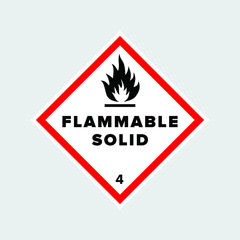 Flammable sign. Flame image. Hazard class 4 (solid materials). White vector sign. The danger.