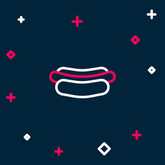 Line Hotdog sandwich icon isolated on blue background. Sausage icon. Fast food sign. Colorful outline concept. Vector