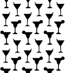 Vector seamless pattern of hand drawn doodle sketch margarita and martini cocktail silhouette isolated on white background
