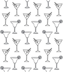 Vector seamless pattern of hand drawn doodle sketch margarita and martini cocktail isolated on white background