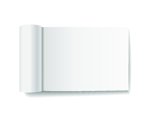 Blank open magazine template with rolled pages