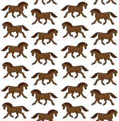 Vector seamless pattern of colored hand drawn doodle sketch draft horse isolated on white background