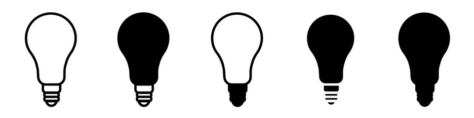Light Bulb icon set, white and black, vector. Isolated on white background