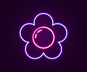 Glowing neon line Flower icon isolated on black background. Colorful outline concept. Vector