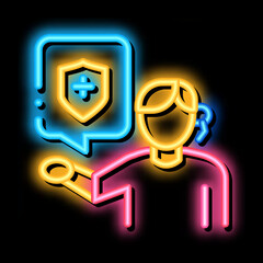 human with health insurance neon light sign vector. Glowing bright icon human with health insurance sign. transparent symbol illustration
