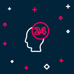 Line Support operator in touch icon isolated on blue background. Concept for call center, client support service. Colorful outline concept. Vector