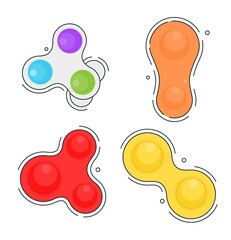 Pop it new popular childrens silicone colorful toy. Colorful antistress sensory toy fidget push pop it. Pop bubble silicone toy. Fun simple dimple game rainbow vector illustration.