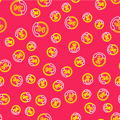 Line Telephone 24 hours support icon isolated seamless pattern on red background. All-day customer support call-center. Full time call services. Vector