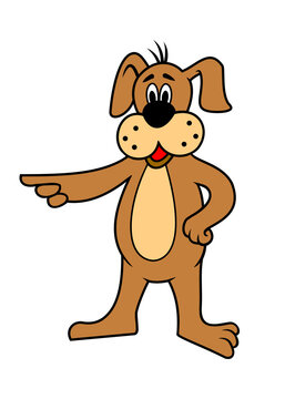 Cartoon Dog Standing and pointing. One piece from the set of this character. Vector clipart.