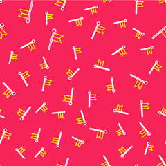 Line Flag icon isolated seamless pattern on red background. Location marker symbol. Vector